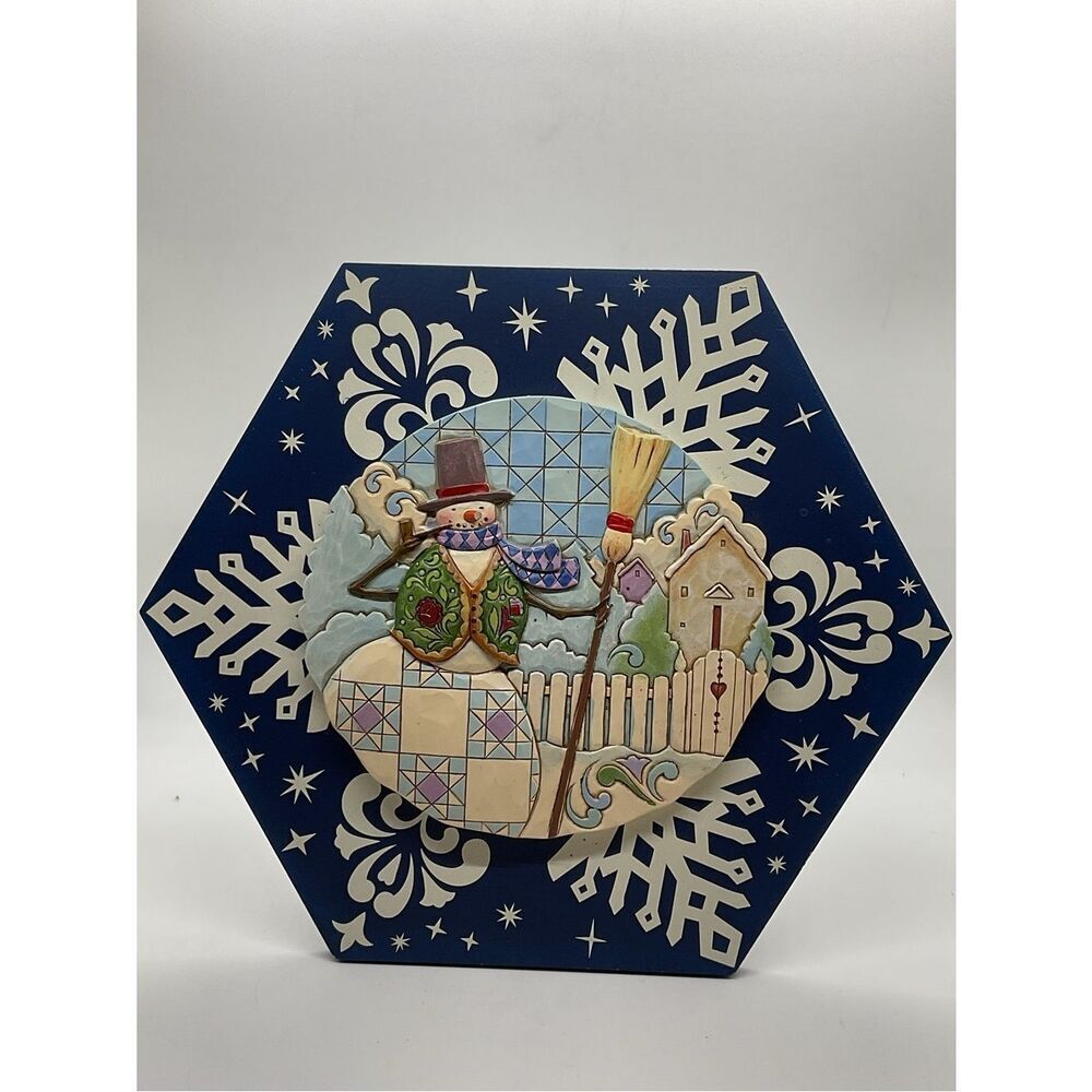 Jim Shore Wintry Wonderland Navy Hex Snowman Plaque